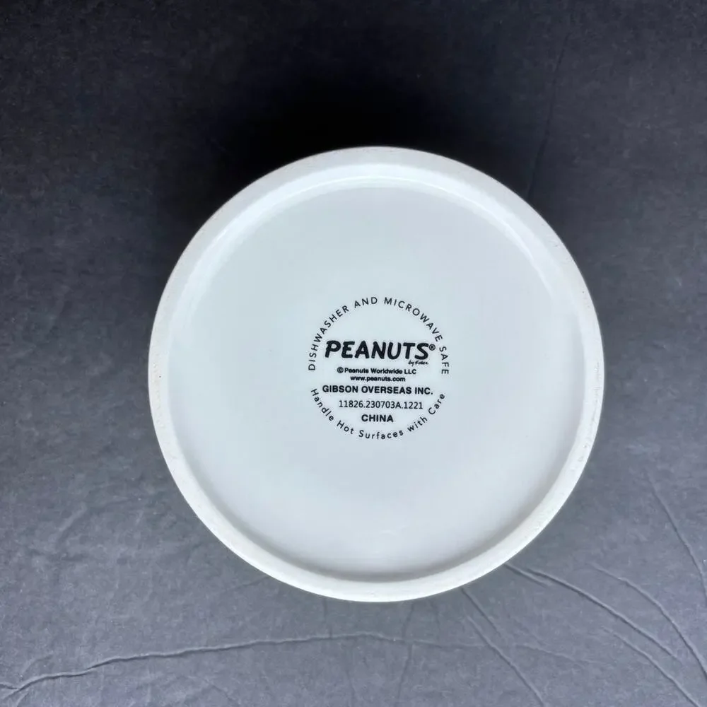PEANUTS Stoneware Pet Bowl Snoopy and Charlie Brown 5 in White Blue Yellow Black